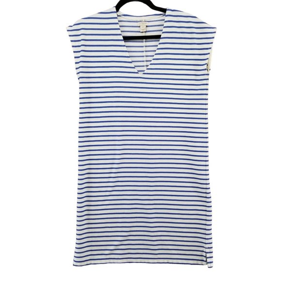 J.CREW Striped Mini Dress Blue White V Neck Cap Sleeve Nautical Pullover Sz XXS - Picture 3 of 10